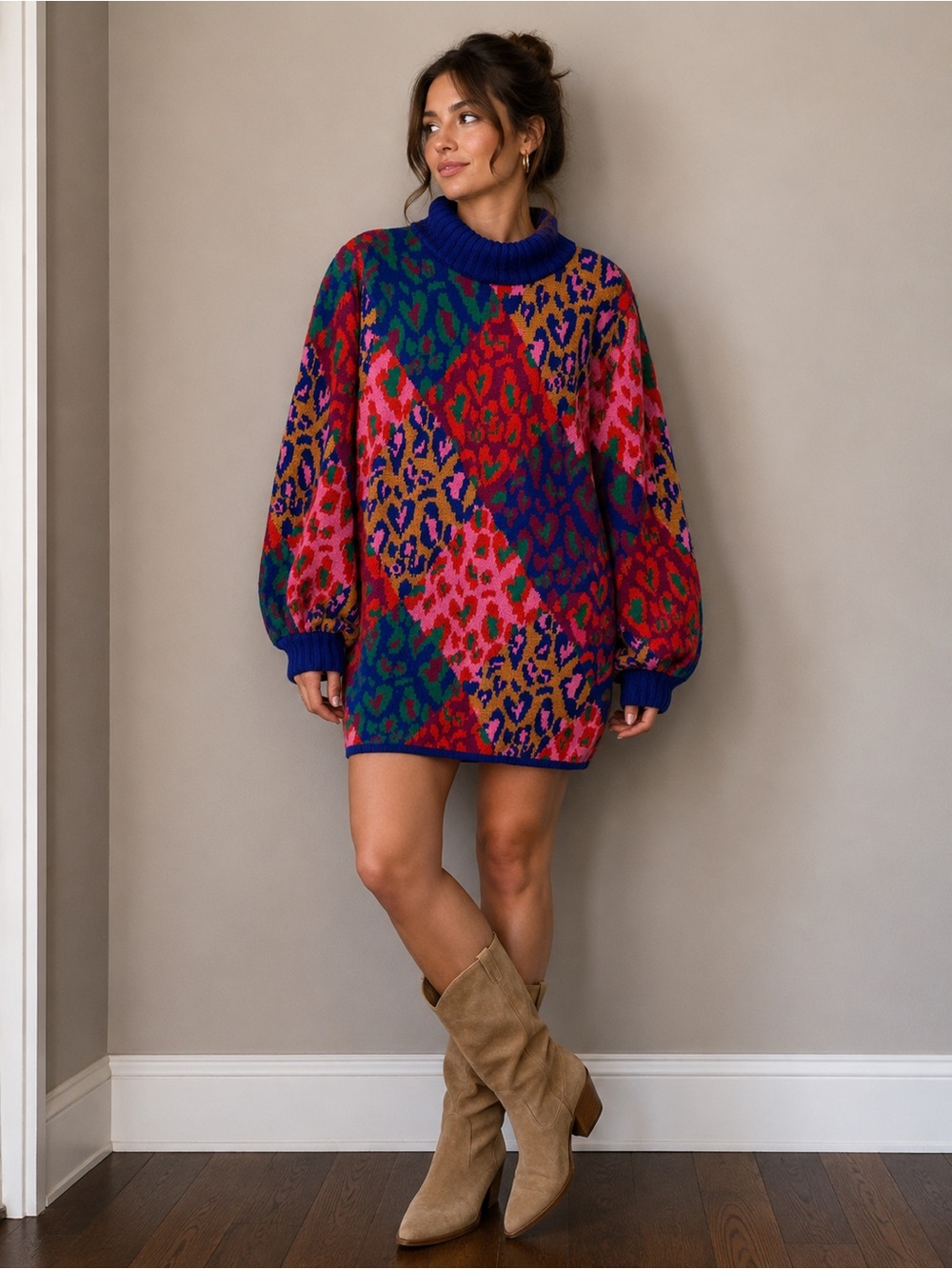 FARM Rio Mixed Leopard Pop Sweater Dress
